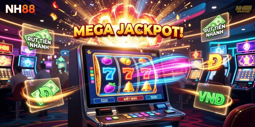 Minh họa giao diện game nổ hũ rút tiền mặt siêu nhanh trên nền tảng NH88 với jackpot hấp dẫn.