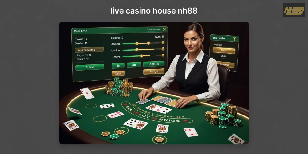 Khái niệm live casino house nh88 được minh họa qua giao diện sòng bạc trực tuyến hiện đại