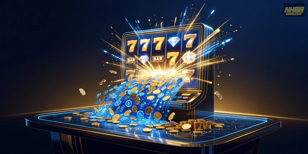 Hình minh họa khái niệm nổ hũ nh88 với jackpot hấp dẫn và biểu tượng may mắn.