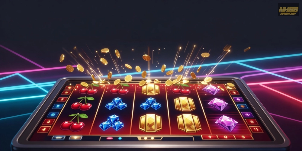 Minh họa khái niệm quay nổ hũ nh88 với hình ảnh trò chơi slot hấp dẫn